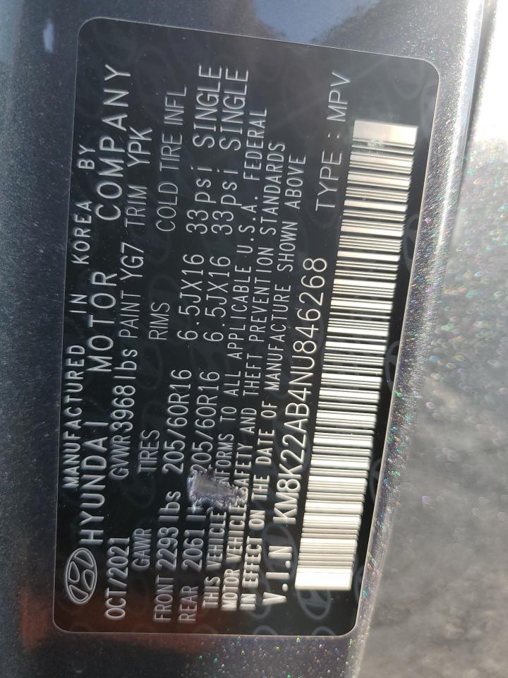 2022 HYUNDAI KONA SEL VIN:KM8K22AB4NU846268