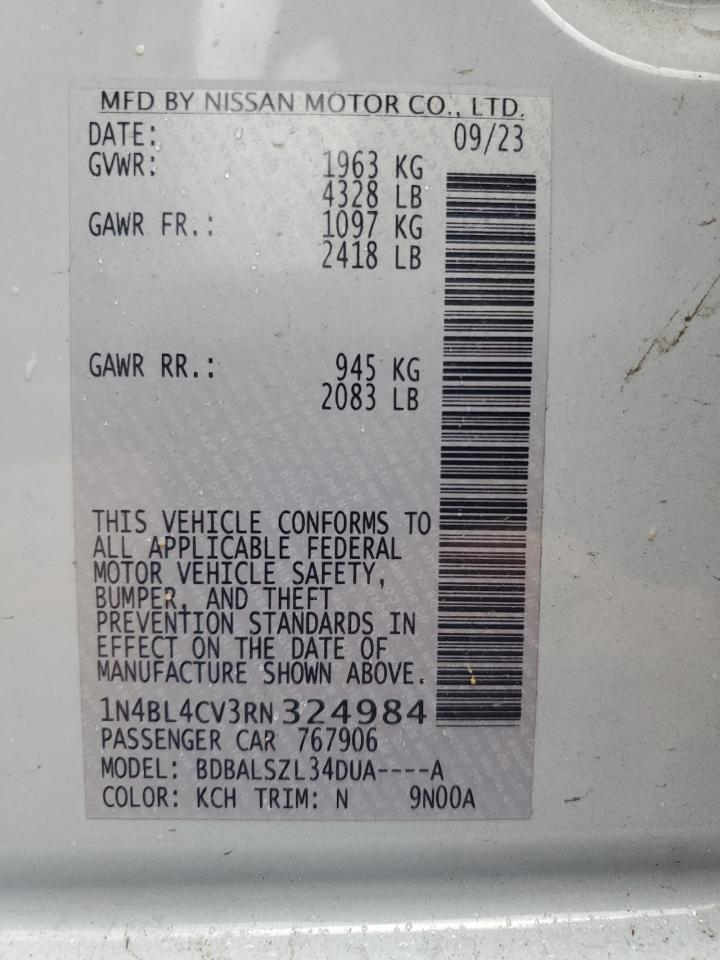 2024 NISSAN ALTIMA SR VIN:1N4BL4CV3RN324984