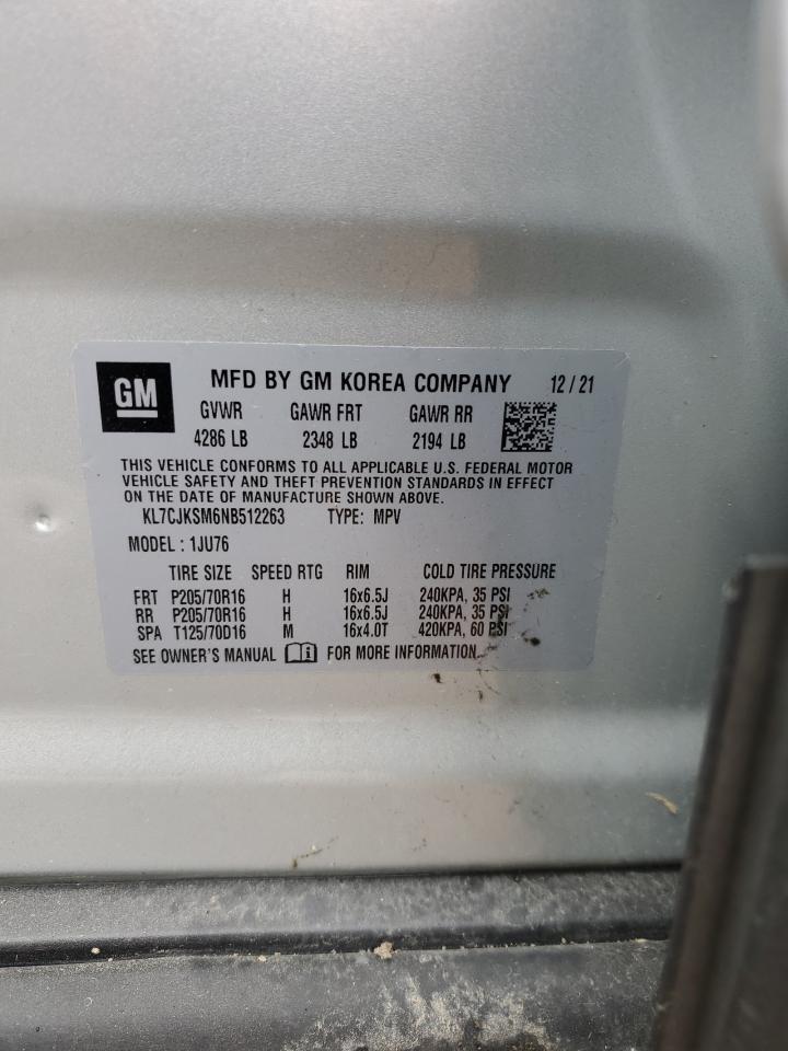 2022 CHEVROLET TRAX LS VIN:KL7CJKSM6NB512263