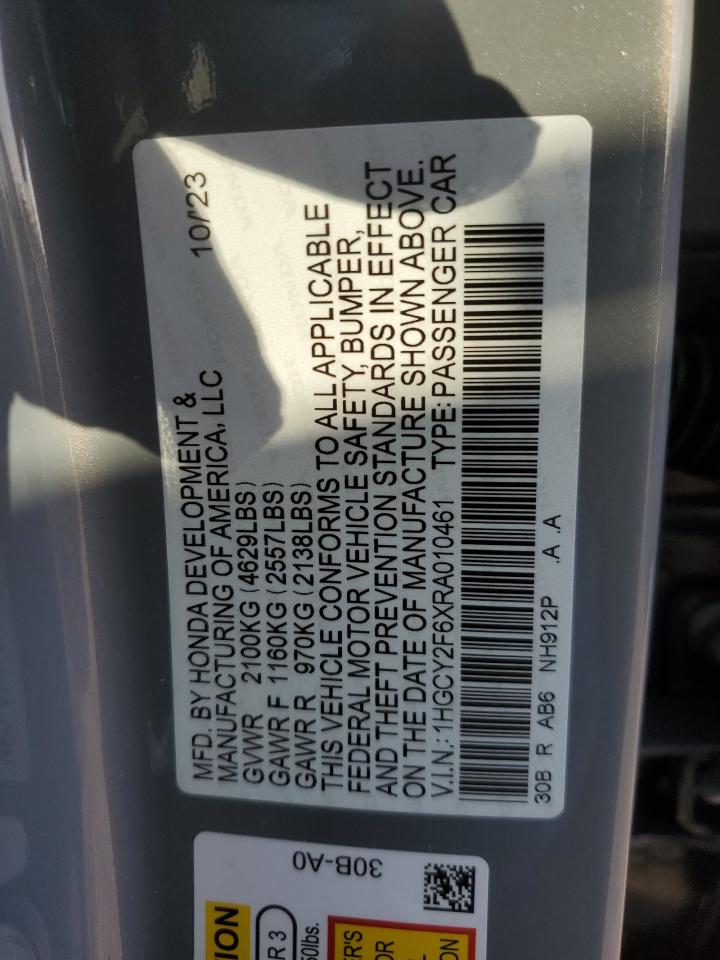 2024 HONDA ACCORD HYBRID EXL VIN:1HGCY2F6XRA010461