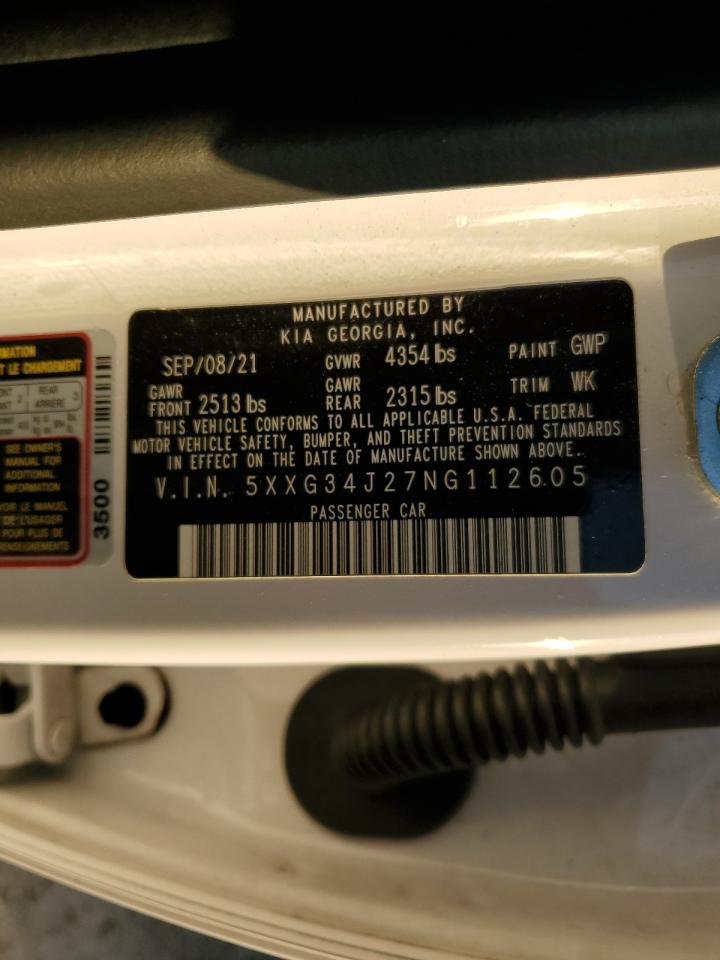 2022 KIA K5 EX VIN:5XXG34J27NG112605