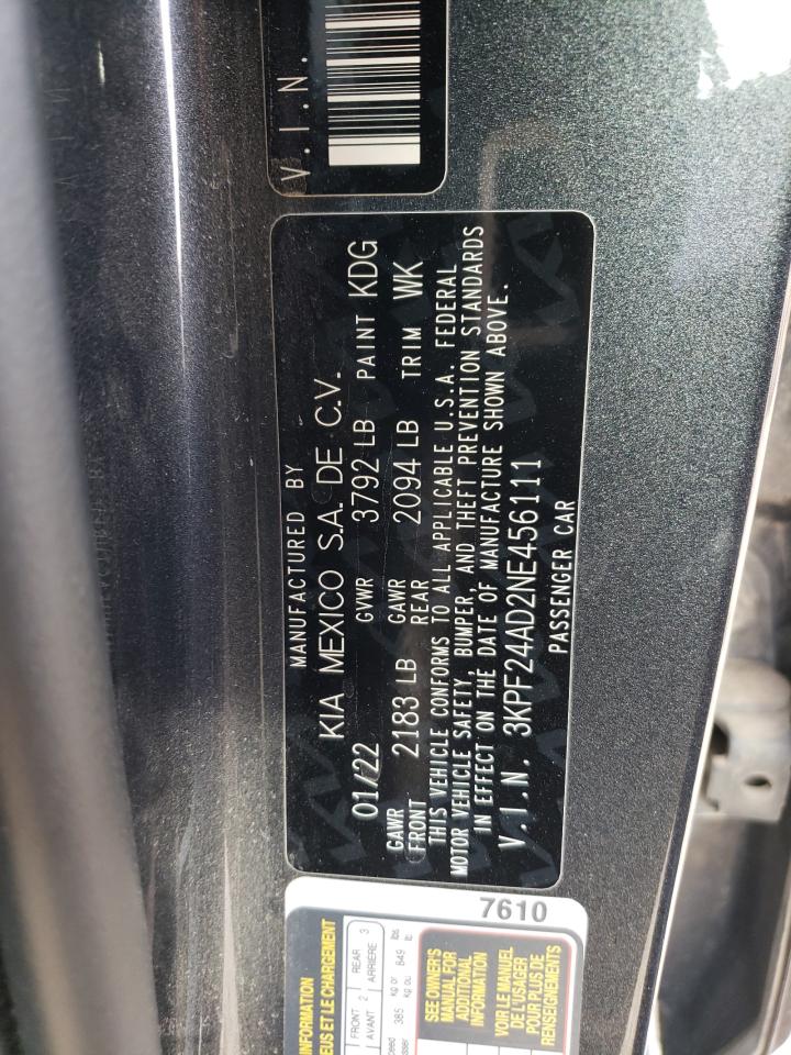 2022 KIA FORTE FE VIN:3KPF24AD2NE456111