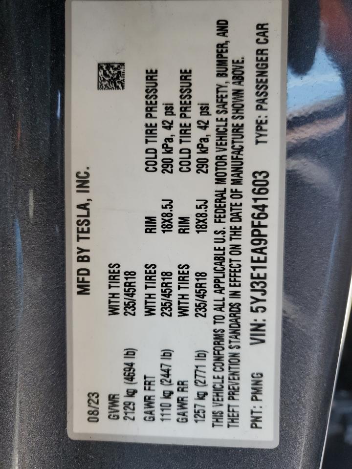2023 TESLA MODEL 3  VIN:5YJ3E1EA9PF641603