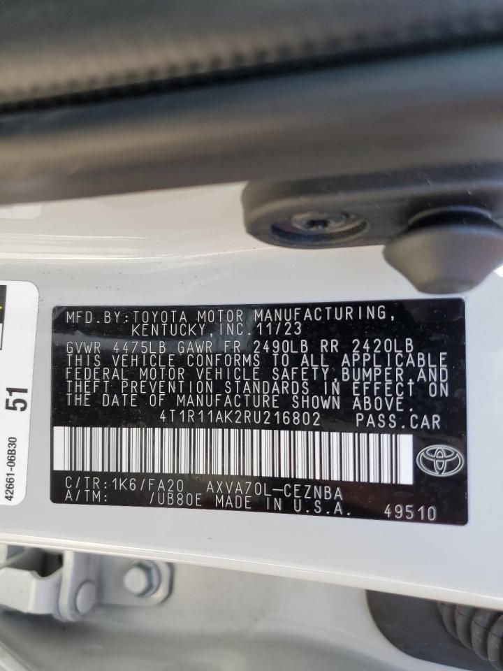 2024 TOYOTA CAMRY LE VIN:4T1R11AK2RU216802