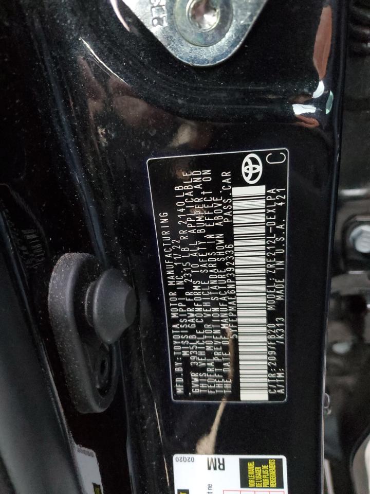 2022 TOYOTA COROLLA LE VIN:5YFEPMAE6NP392336