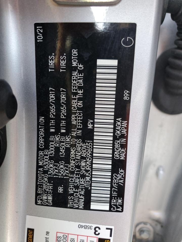 2022 TOYOTA 4RUNNER SR5/SR5 PREMIUM VIN:JTEMU5JR9N5996551