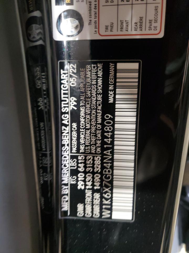 2022 MERCEDES-BENZ S MERCEDES-MAYBACH S 580 4M VIN:W1K6X7GB4NA144809