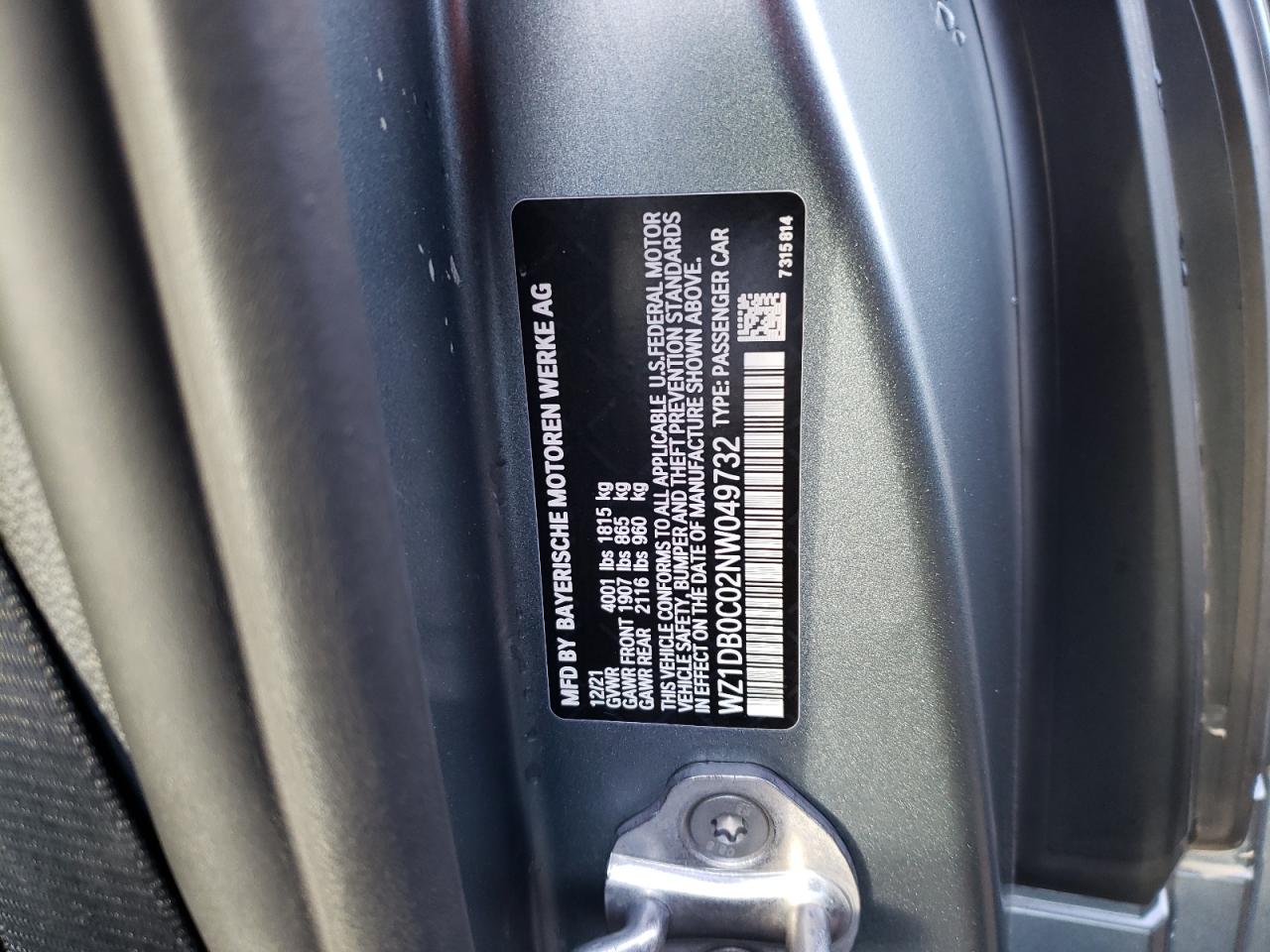 2022 TOYOTA SUPRA BASE VIN:WZ1DB0C02NW049732