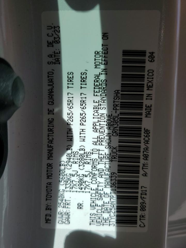 2023 TOYOTA TACOMA DOUBLE CAB VIN:3TYCZ5AN7PT136339