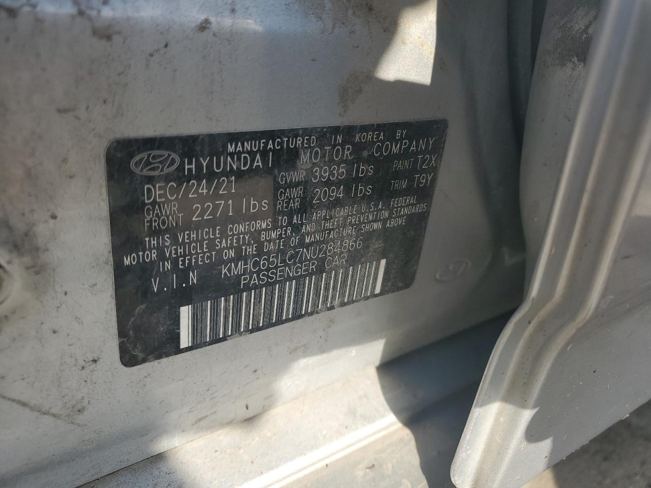 2022 HYUNDAI IONIQ BLUE VIN:KMHC65LC7NU284866