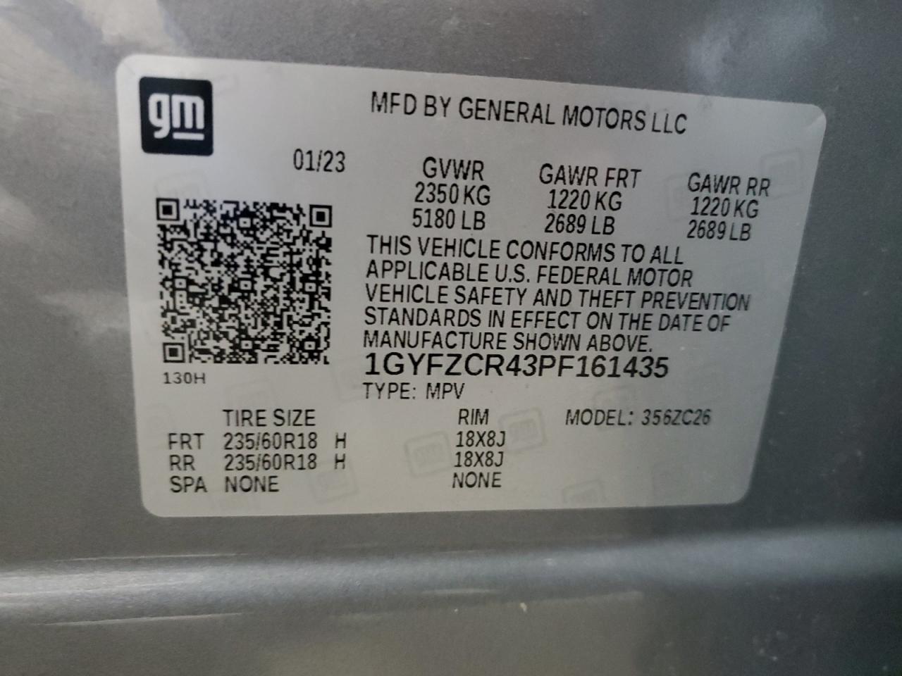 2023 CADILLAC XT4 PREMIUM LUXURY VIN:1GYFZCR43PF161435