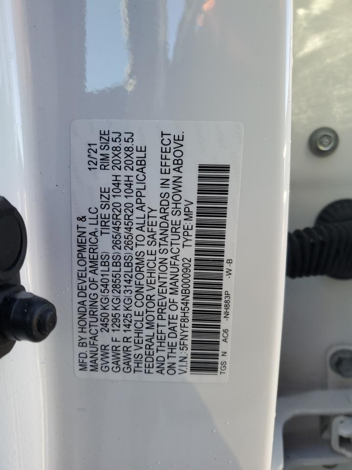 2022 HONDA PASSPORT EXL VIN:5FNYF8H54NB000902