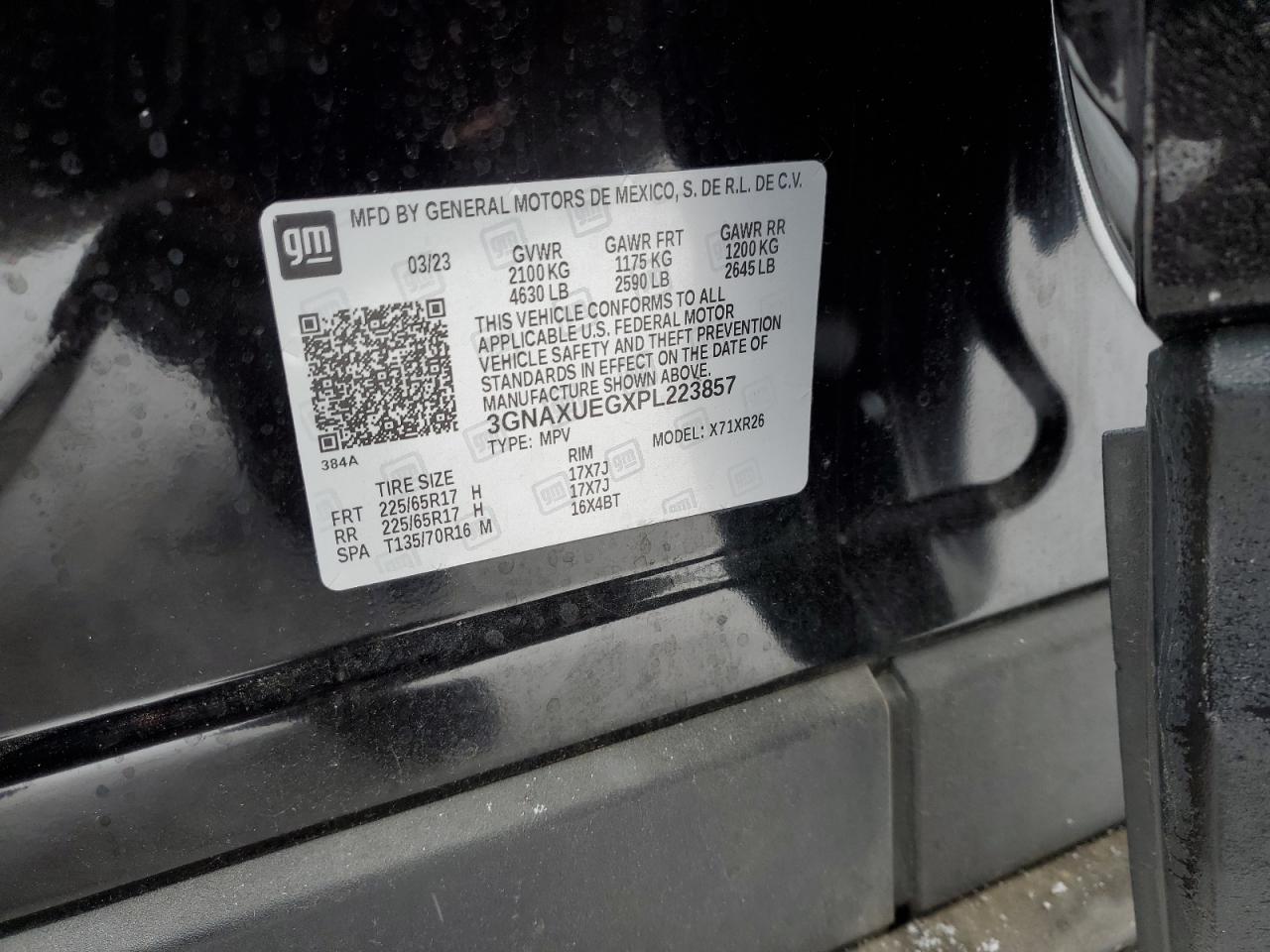 2023 CHEVROLET EQUINOX LT VIN:3GNAXUEGXPL223857