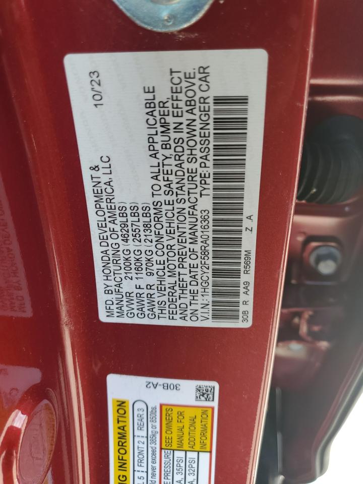 2024 HONDA ACCORD HYBRID SPORT VIN:1HGCY2F58RA016363