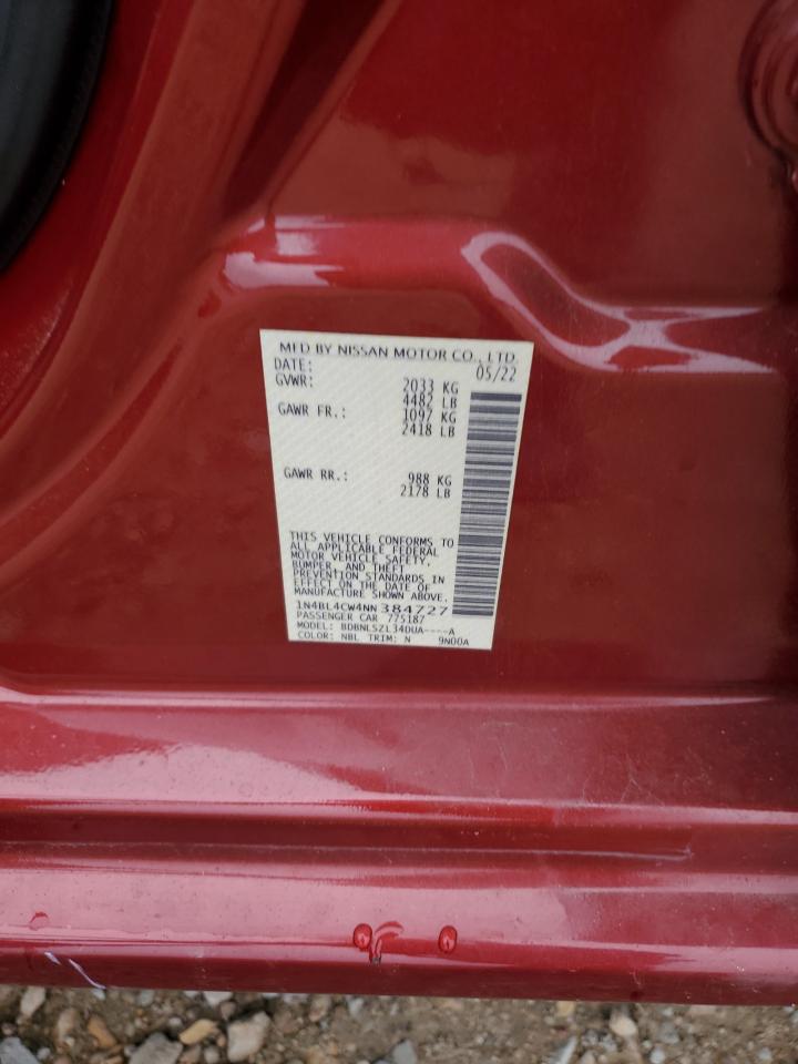 2022 NISSAN ALTIMA SR VIN:1N4BL4CW4NN384727