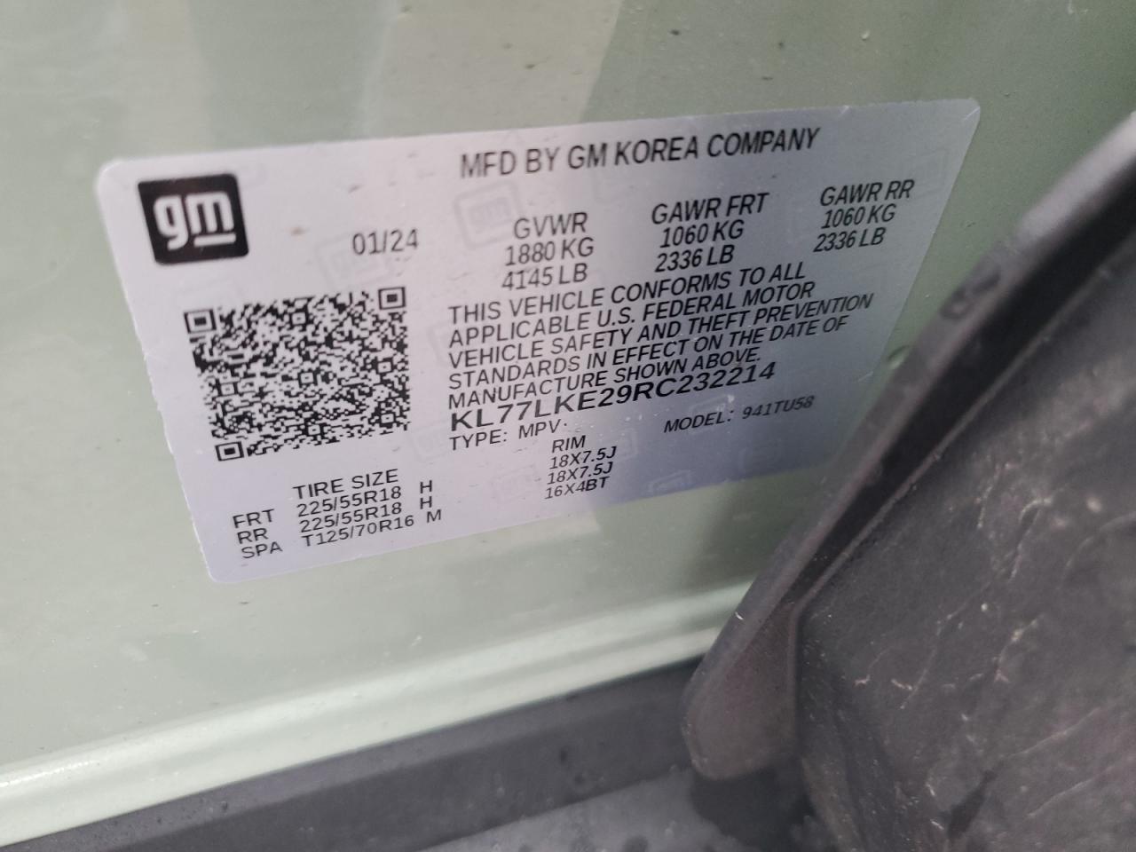 2024 CHEVROLET TRAX ACTIV VIN:KL77LKE29RC232214