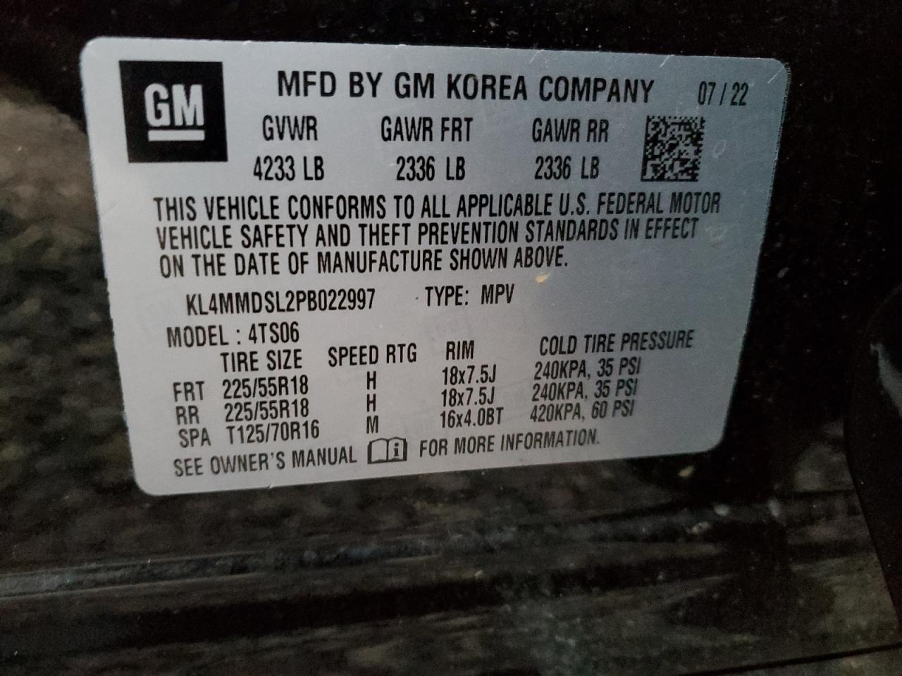 2023 BUICK ENCORE GX SELECT VIN:KL4MMDSL2PB022997