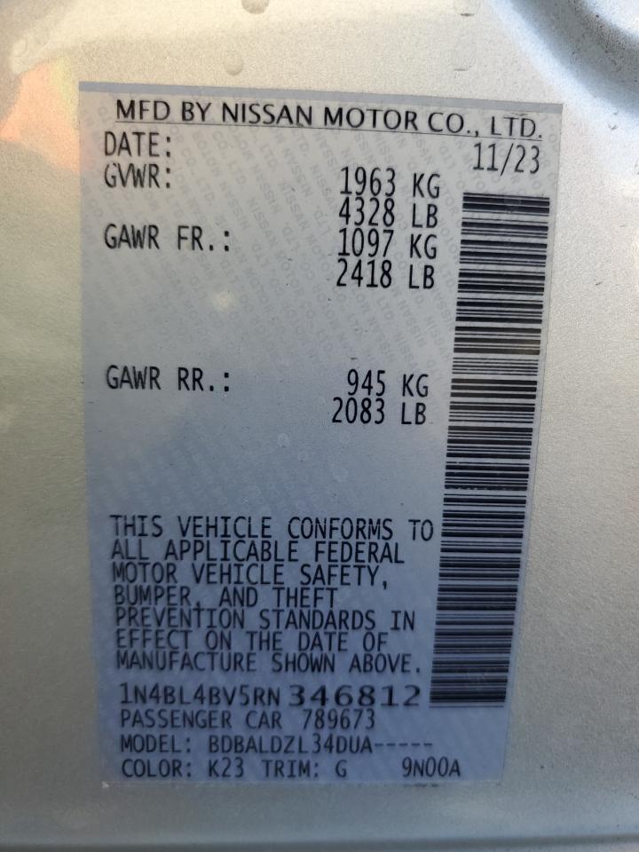 2024 NISSAN ALTIMA S VIN:1N4BL4BV5RN346812