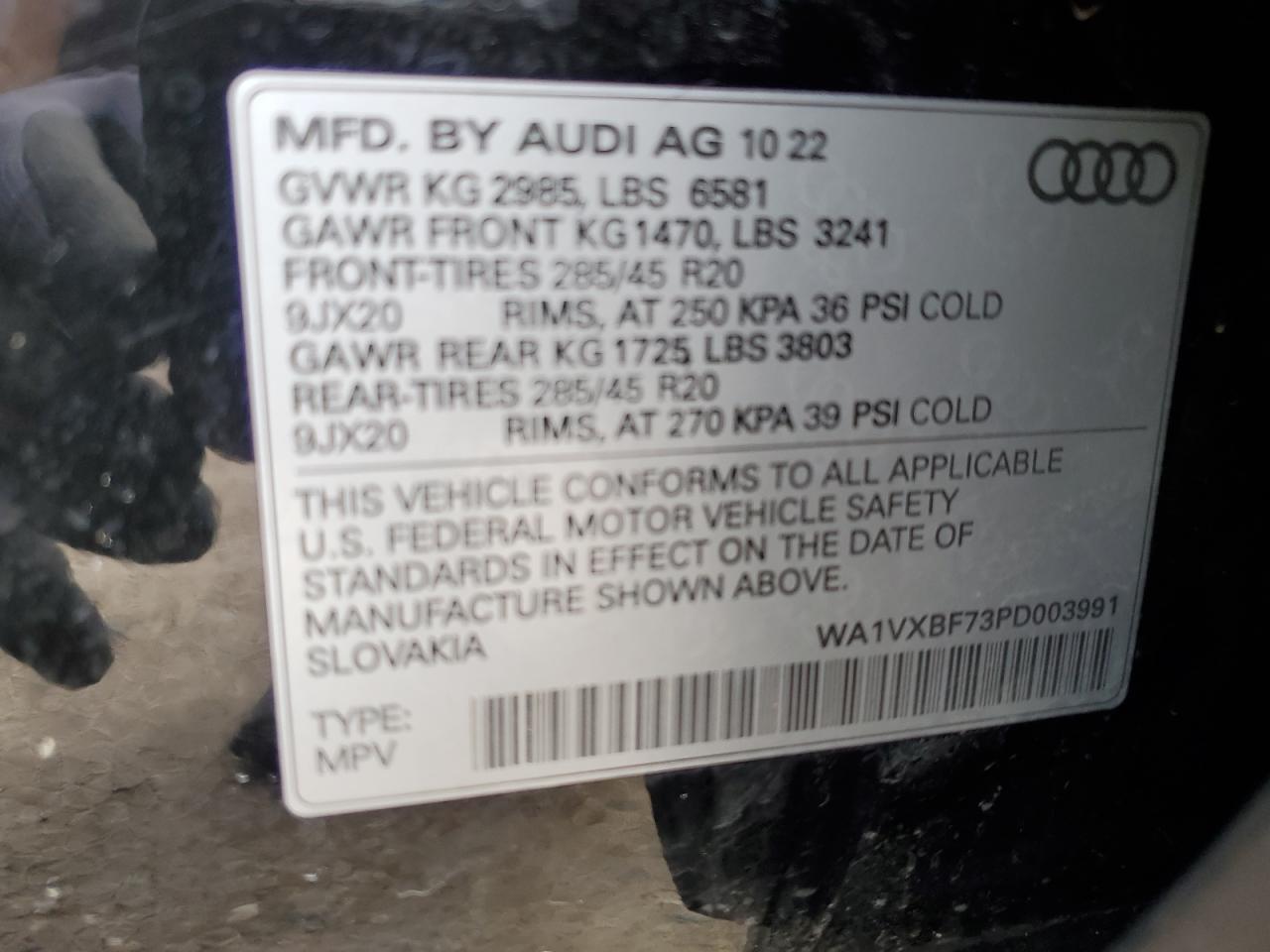 2023 AUDI Q7 PRESTIGE VIN:WA1VXBF73PD003991