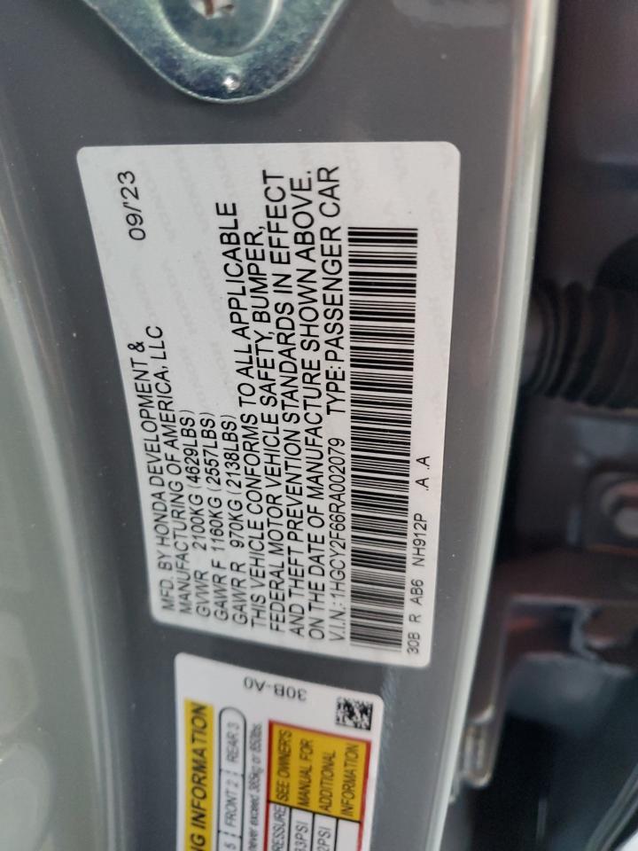 2024 HONDA ACCORD HYBRID EXL VIN:1HGCY2F66RA002079