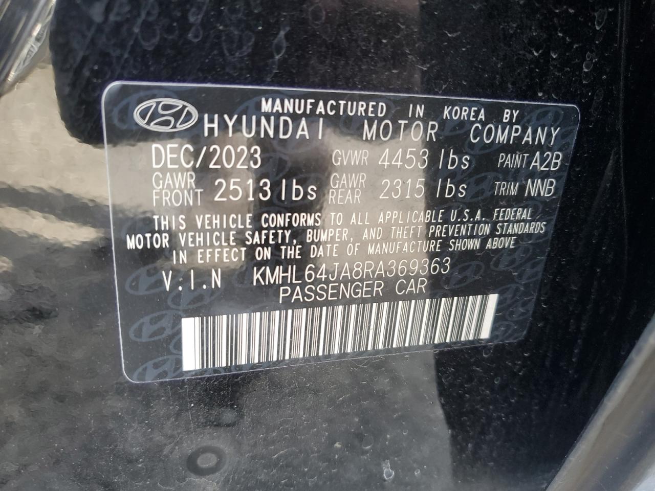 2024 HYUNDAI SONATA SEL VIN:KMHL64JA8RA369363