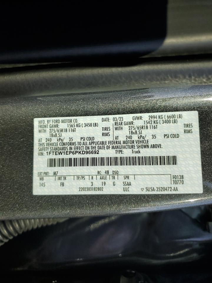 2023 FORD F150 SUPERCREW VIN:1FTEW1EP6PKD96692