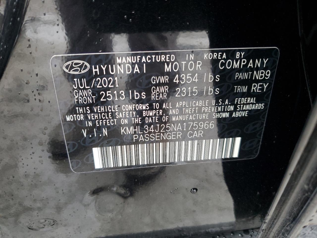 2022 HYUNDAI SONATA LIMITED VIN:KMHL34J25NA175966