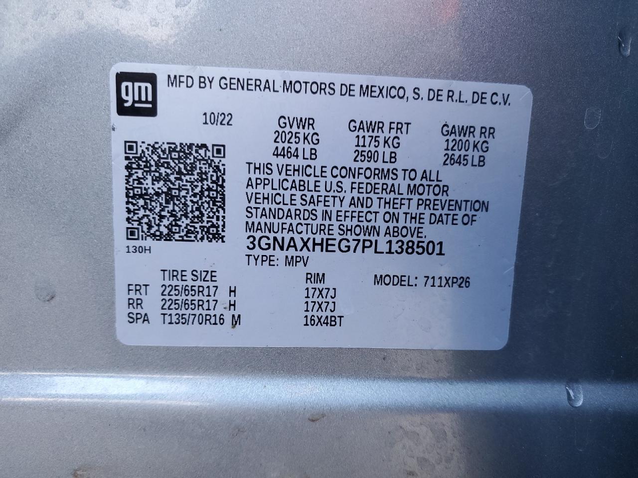 2023 CHEVROLET EQUINOX LS VIN:3GNAXHEG7PL138501