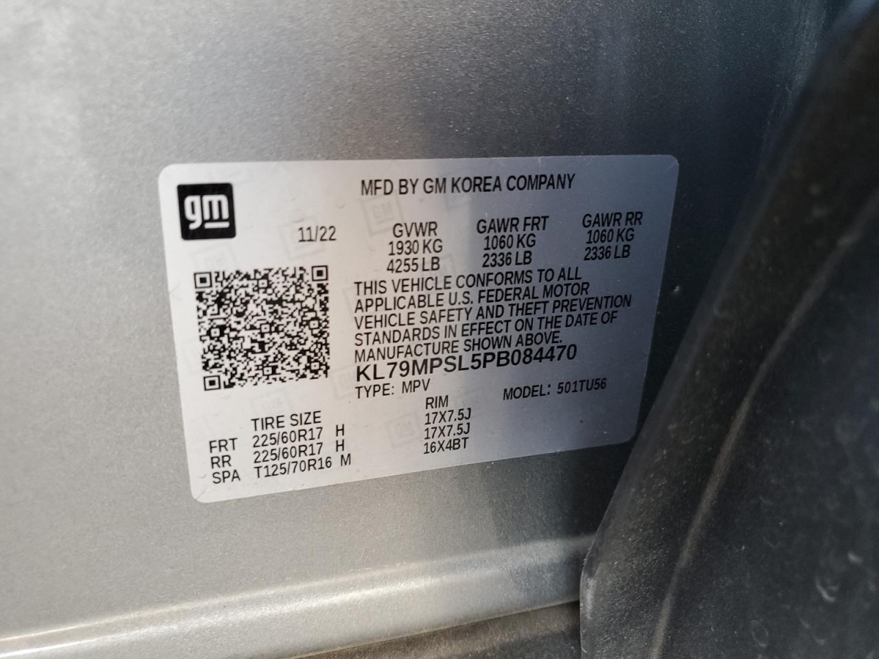 2023 CHEVROLET TRAILBLAZER LT VIN:KL79MPSL5PB084470