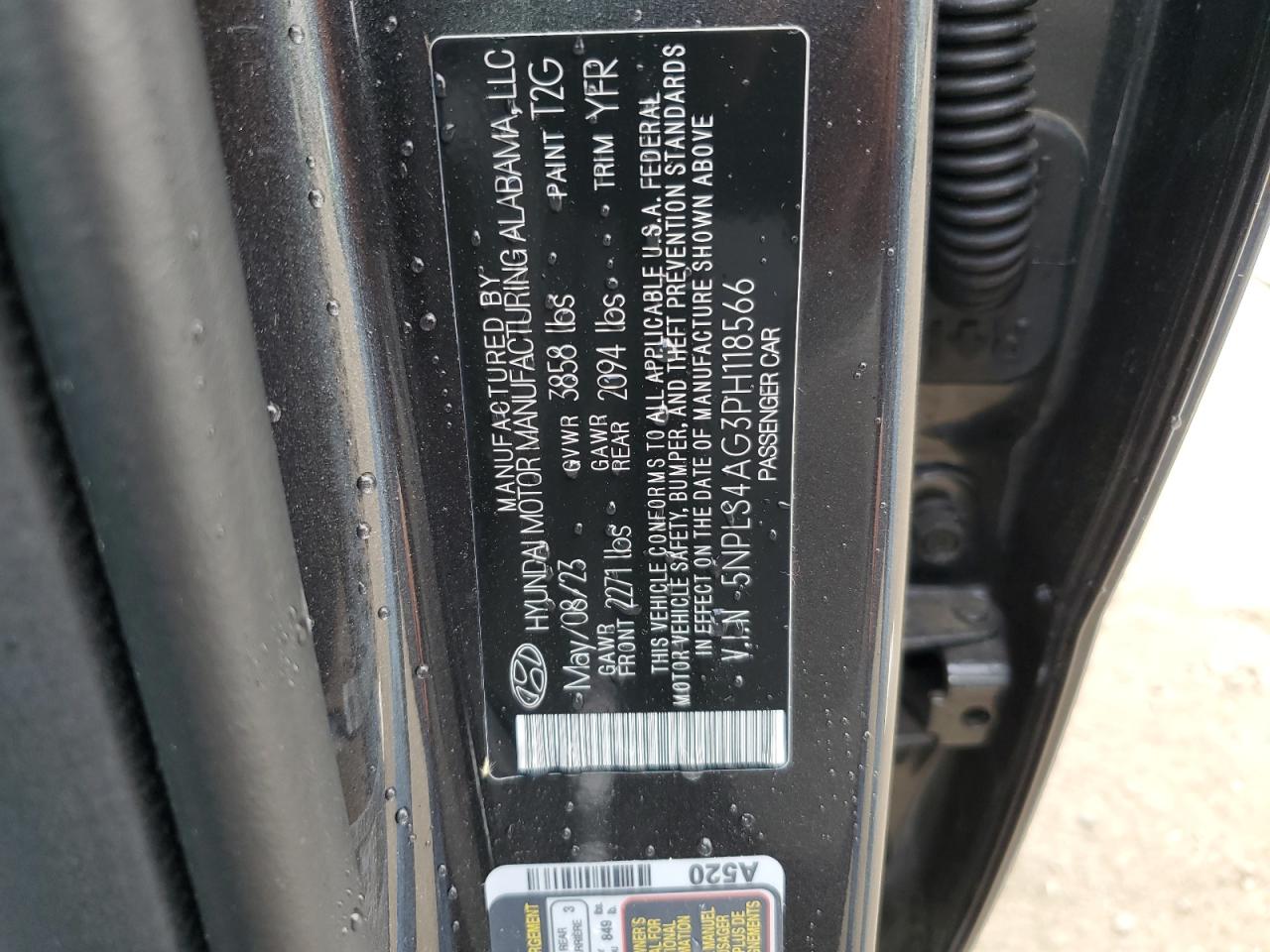 2023 HYUNDAI ELANTRA SEL VIN:5NPLS4AG3PH118566