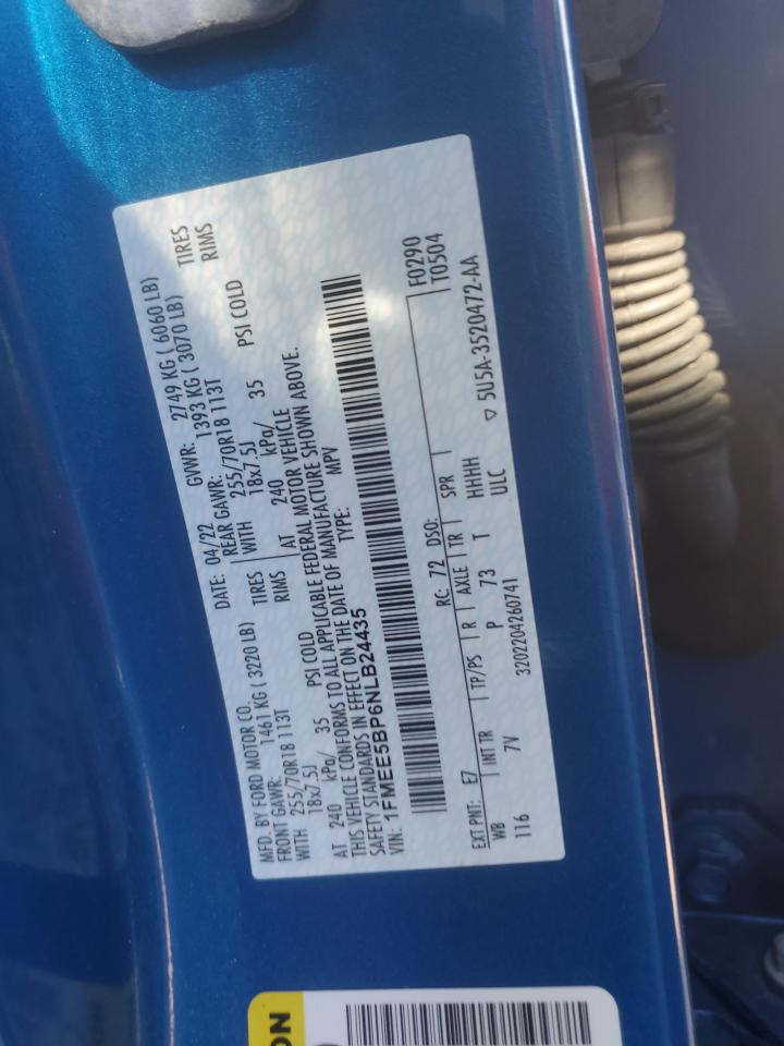2022 FORD BRONCO BASE VIN:1FMEE5BP6NLB24435