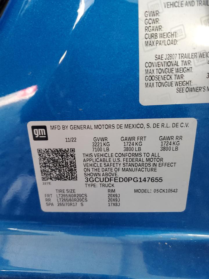 2023 CHEVROLET SILVERADO K1500 LT TRAIL BOSS VIN:3GCUDFED0PG147655