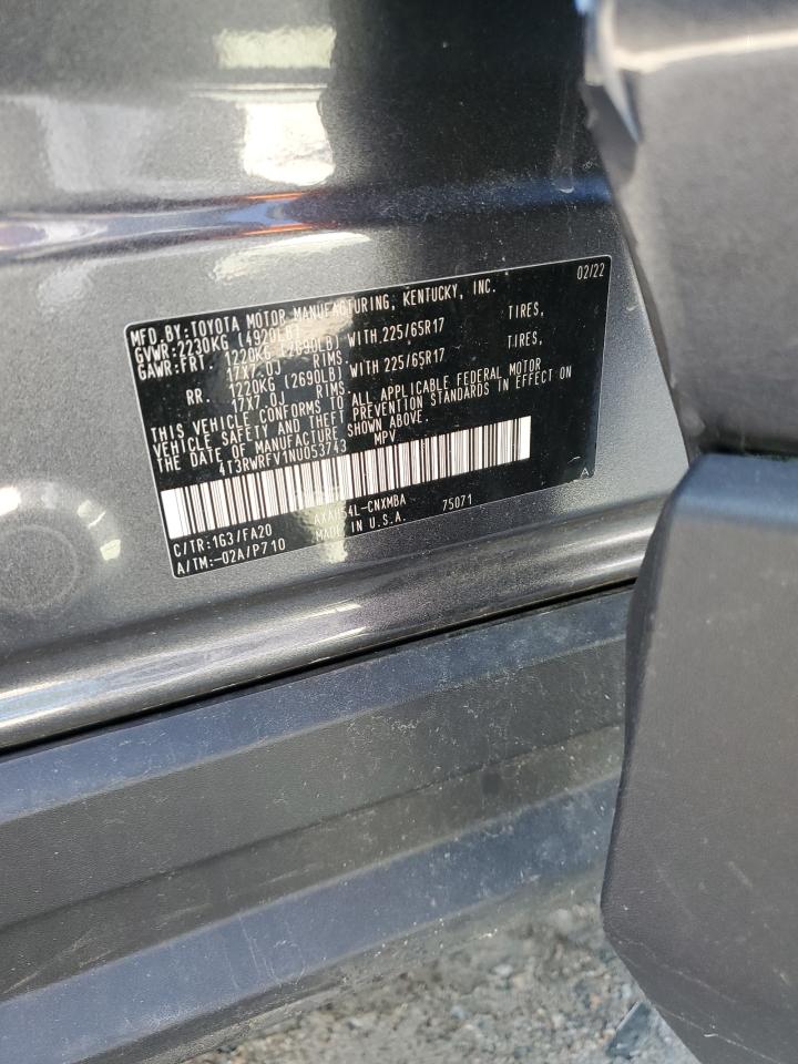 2022 TOYOTA RAV4 XLE VIN:4T3RWRFV1NU053743