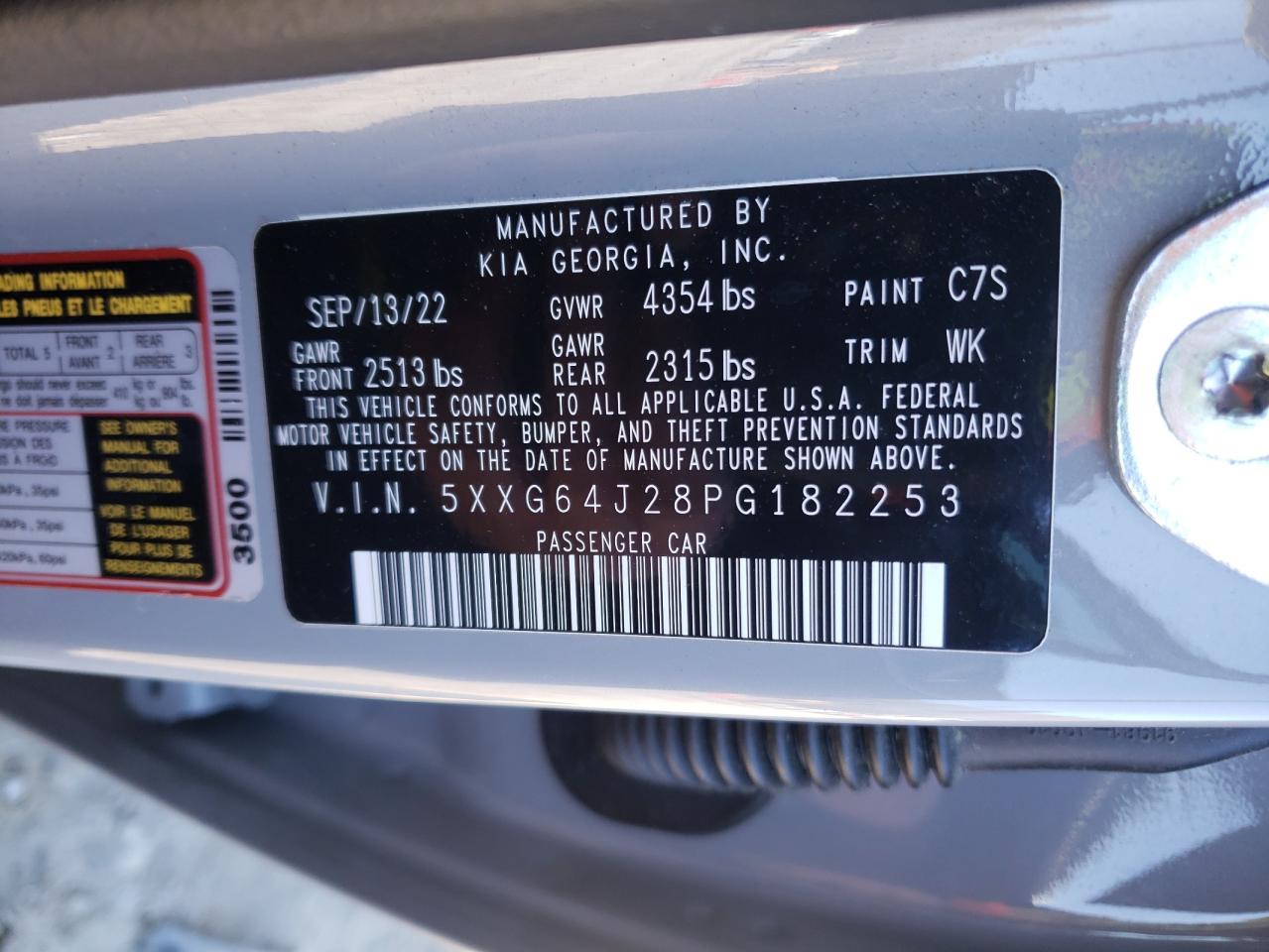 2023 KIA K5 GT LINE VIN:5XXG64J28PG182253