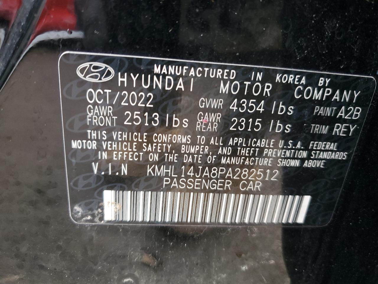 2023 HYUNDAI SONATA SEL VIN:KMHL14JA8PA282512