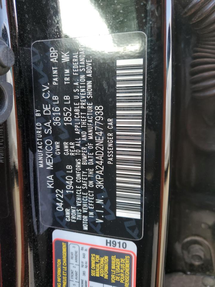 2022 KIA RIO LX VIN:3KPA24AD2NE477938