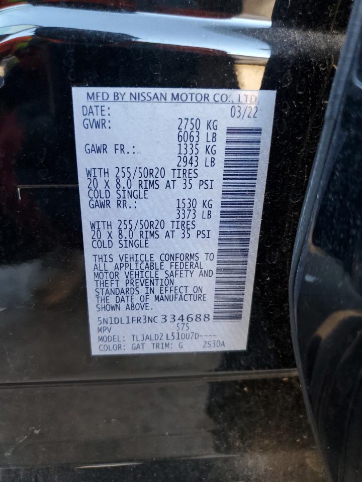 2022 INFINITI QX60 LUXE VIN:5N1DL1FR3NC334688