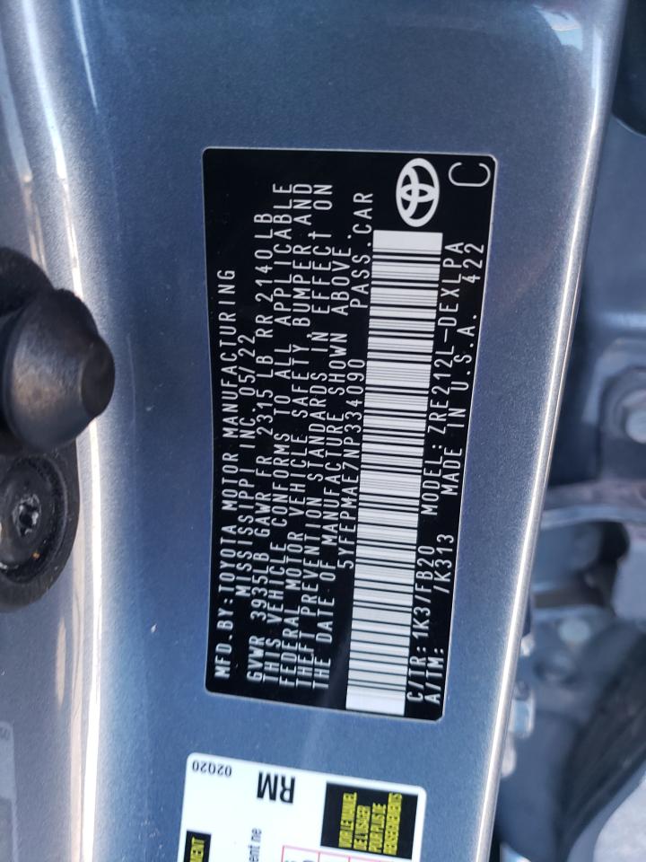 2022 TOYOTA COROLLA LE VIN:5YFEPMAE7NP334090