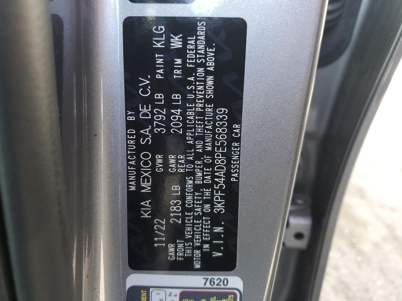 2023 KIA FORTE GT LINE VIN:3KPF54AD8PE568339