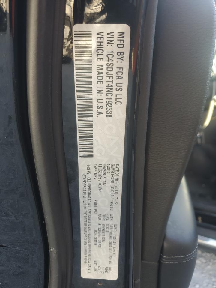 2022 DODGE DURANGO PURSUIT VIN:1C4SDJFT4NC192338