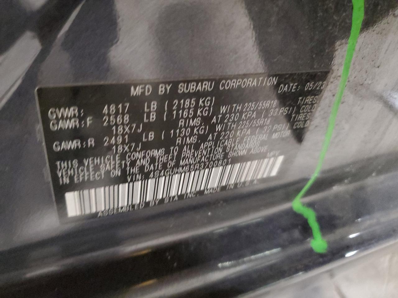 2024 SUBARU CROSSTREK LIMITED VIN:4S4GUHM65R3700801