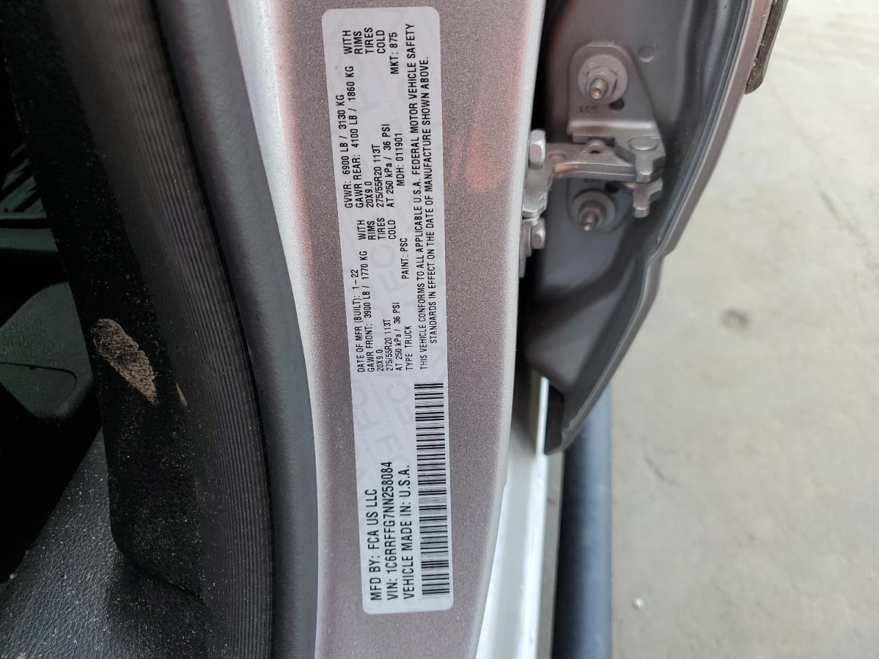 2022 RAM 1500 BIG HORN/LONE STAR VIN:1C6RRFFG7NN258084