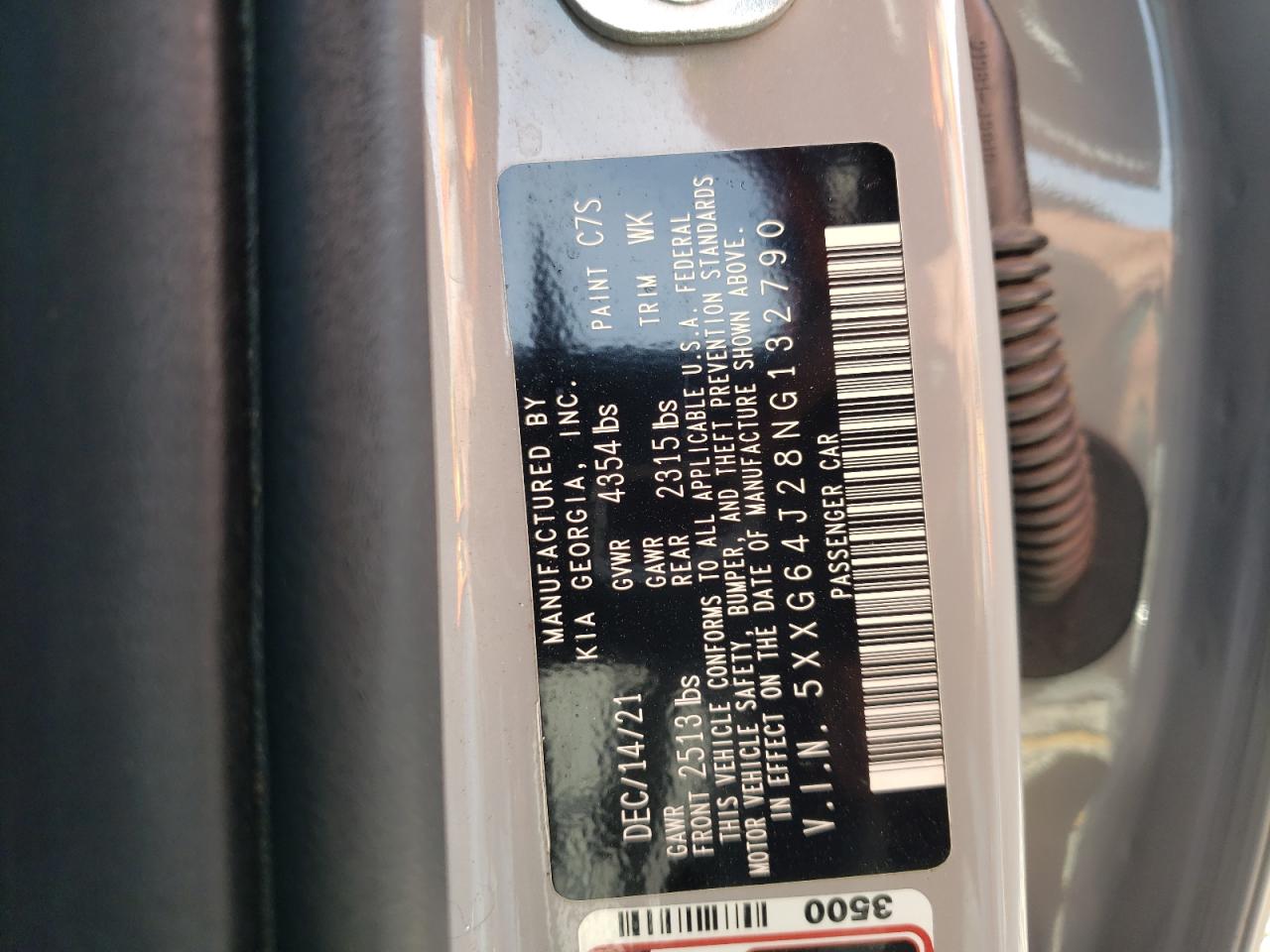 2022 KIA K5 GT LINE VIN:5XXG64J28NG132790
