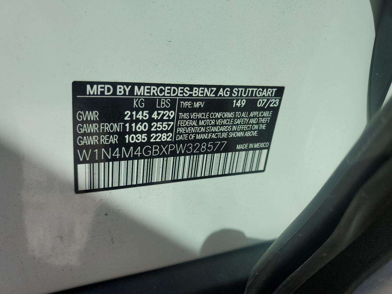 2023 MERCEDES-BENZ GLB 250 VIN:W1N4M4GBXPW328577