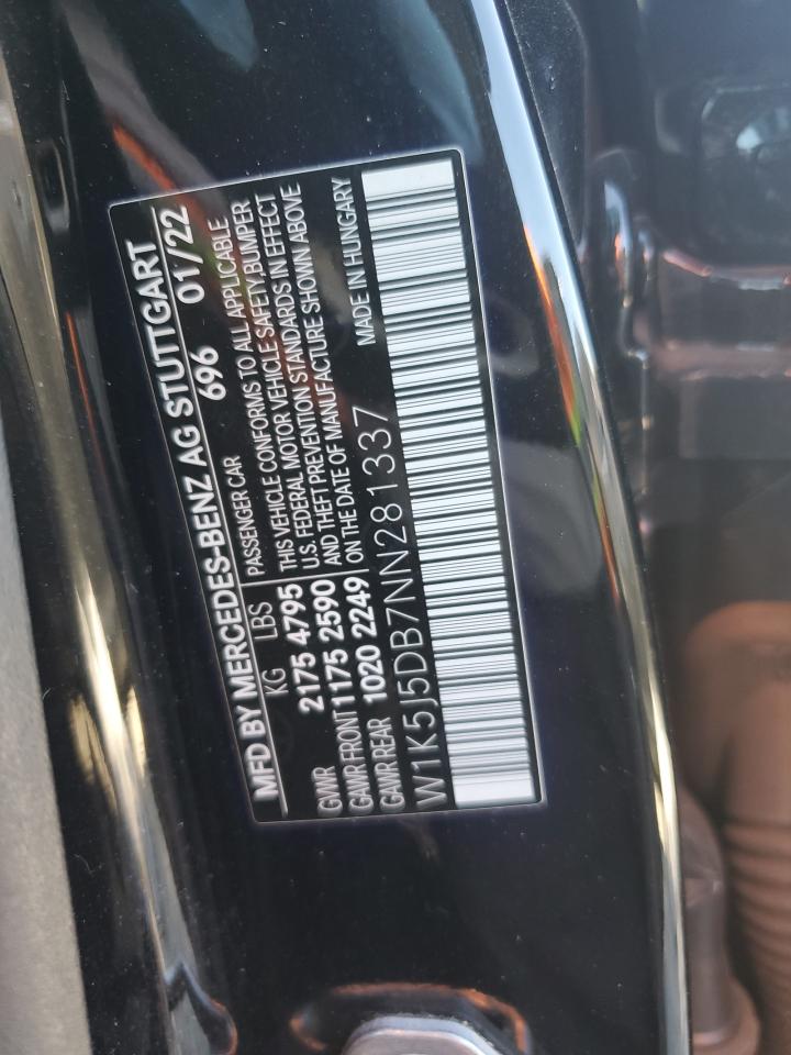 2022 MERCEDES-BENZ CLA 45 AMG VIN:W1K5J5DB7NN281337