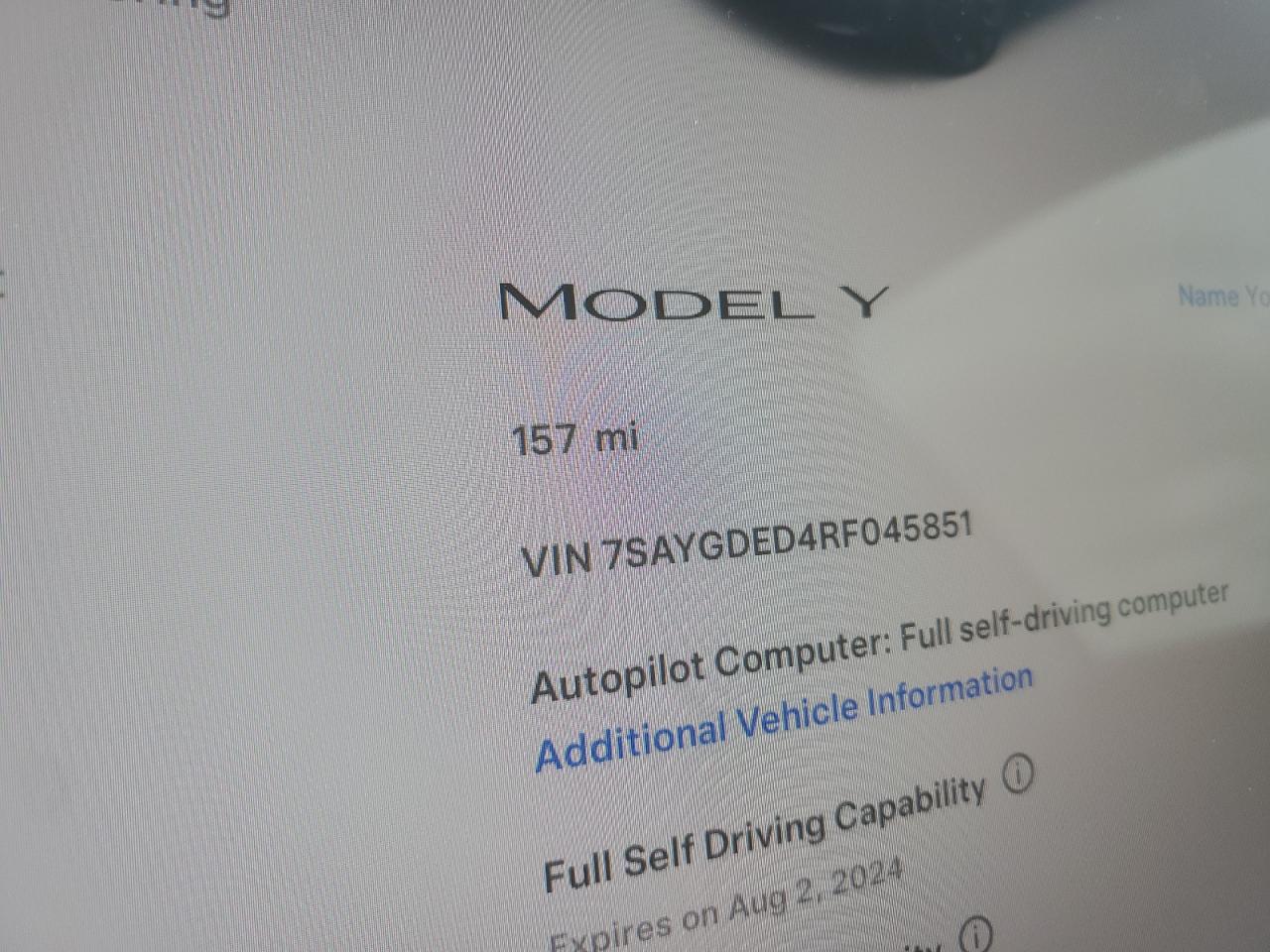 2024 TESLA MODEL Y  VIN:7SAYGDED4RF045851