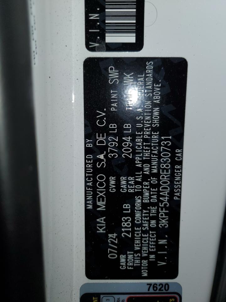 2024 KIA FORTE GT LINE VIN:3KPF54AD0RE830731