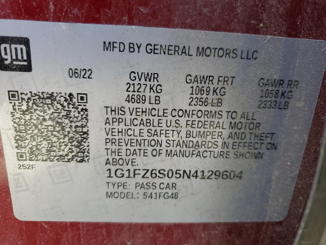 2022 CHEVROLET BOLT EUV PREMIER VIN:1FAFP58U73A279364