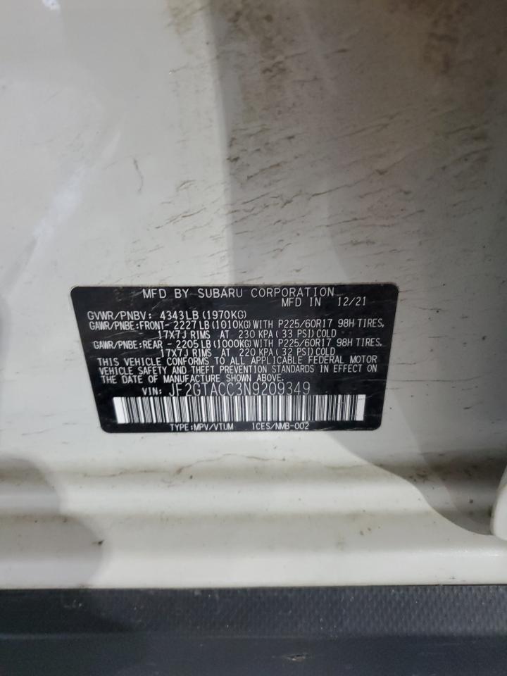 2022 SUBARU CROSSTREK PREMIUM VIN:JF2GTACC3N9209349
