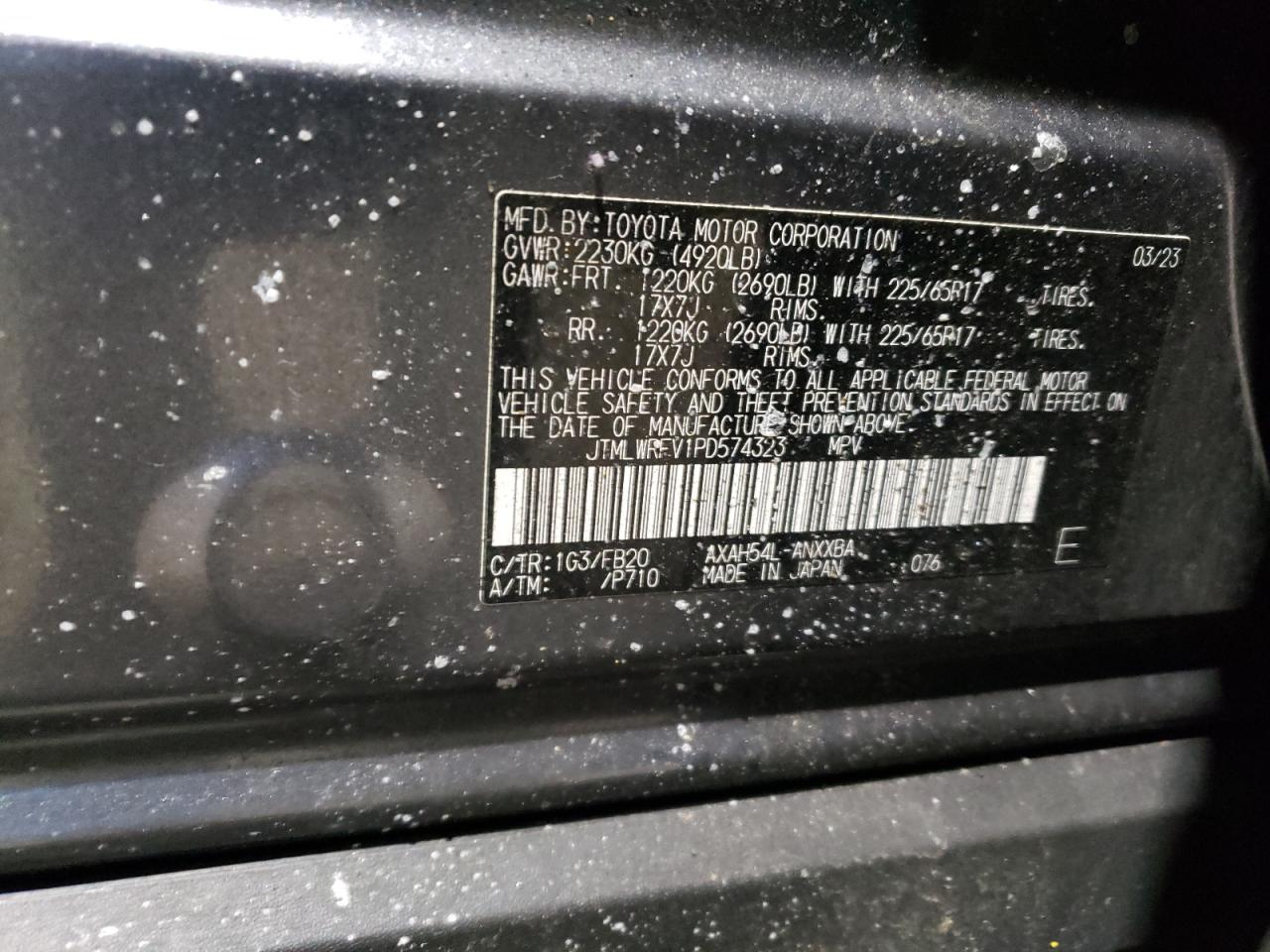 2023 TOYOTA RAV4 LE VIN:JTMLWRFV1PD574323